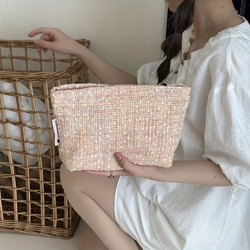 Chic Woven Fabric Makeup Bag