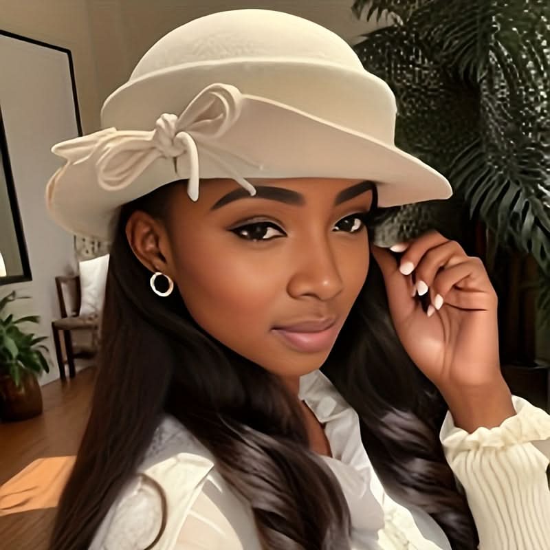 Women’s Wool Buck Knitted Fisherman Cap with Bowknot, Lightweight