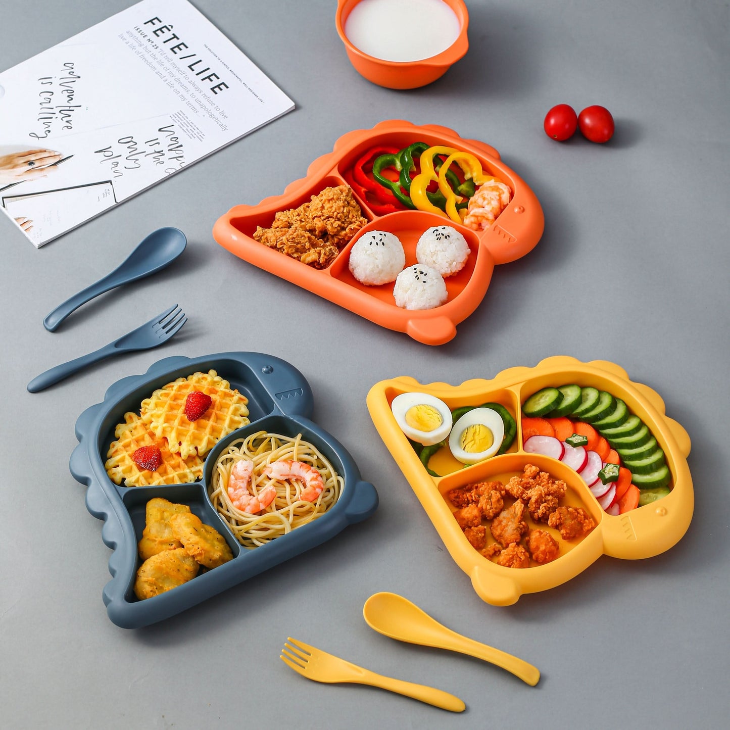 Dinosaur-Shaped Kids Dinnerware Set -Plastic Plate, Combo Pack
