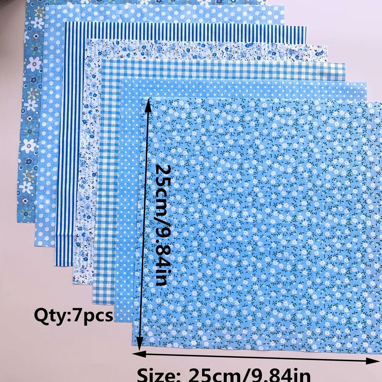 7-Piece Premium Blue Cotton Fabric Bundle