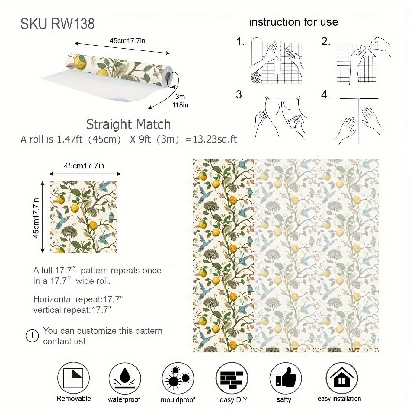 Bluebird Lemon Tree Removable Wallpaper Roll
