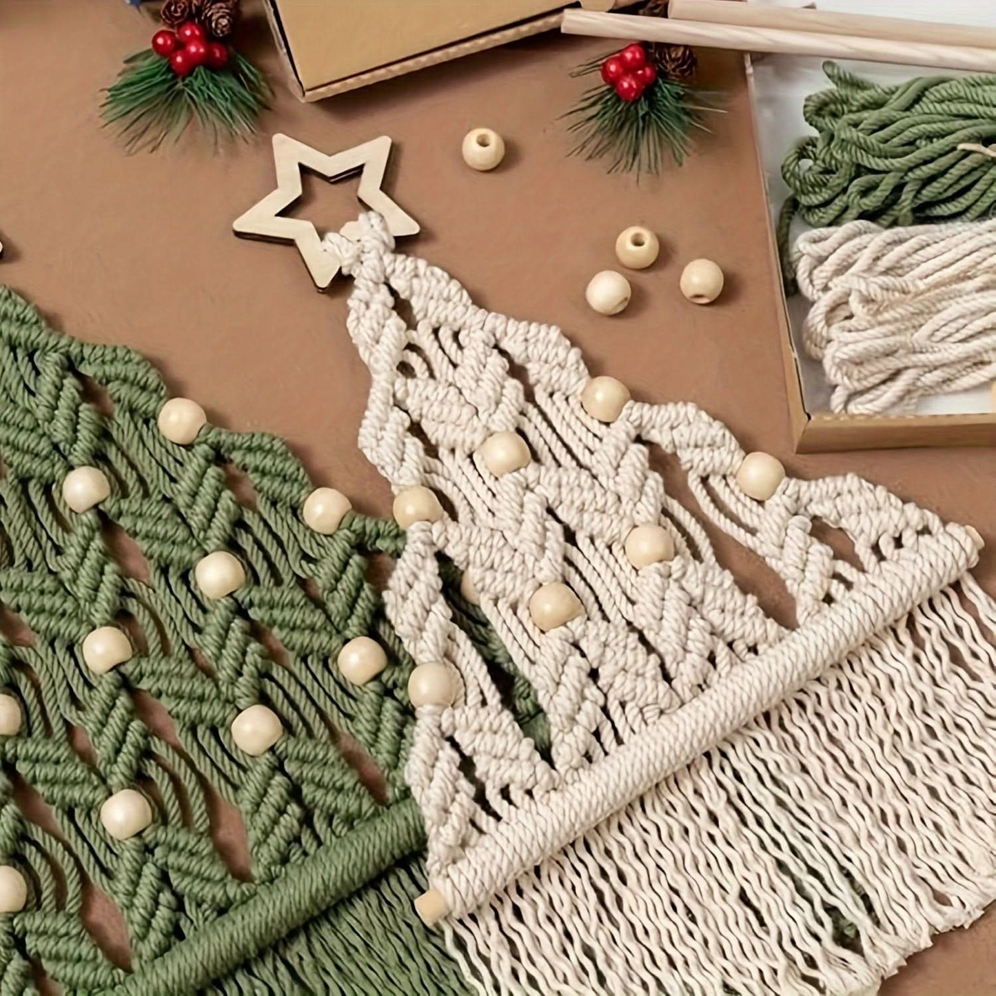 2-Piece Braided Christmas Tree DIY Kit - Handmade Cotton Rope Christmas Crafts