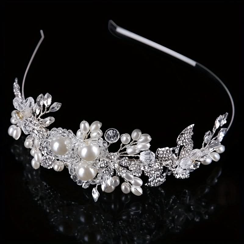 Faux Pearl Rhinestone Flower Headband for Brides
