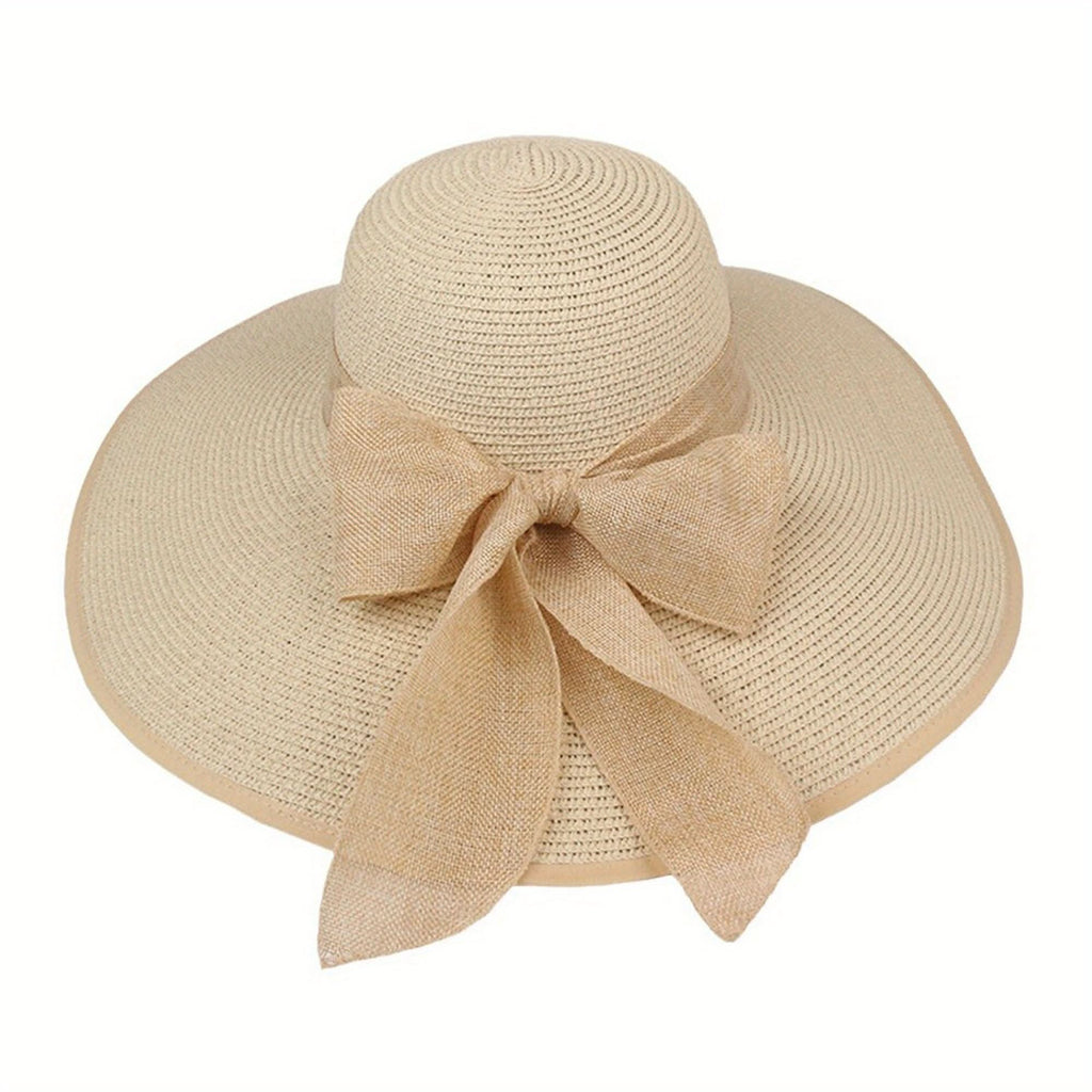 Women’s Wide Brim Straw Sun Hat with Bow – Lightweight Summer Beach Hat