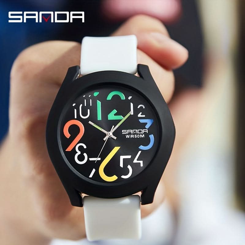 Men's Sports Quartz Watch – Colorful Removable Rubber Strap, Large Dial