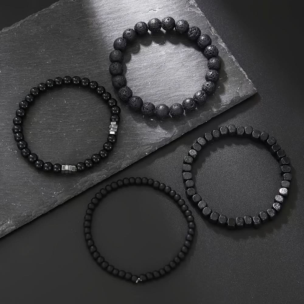 Men's Natural Stone Bead Bracelet Set - 4pcs