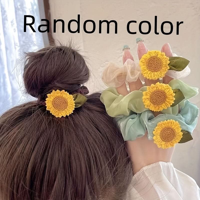 6PCS Sunflower Mesh Hair Scrunchies Set