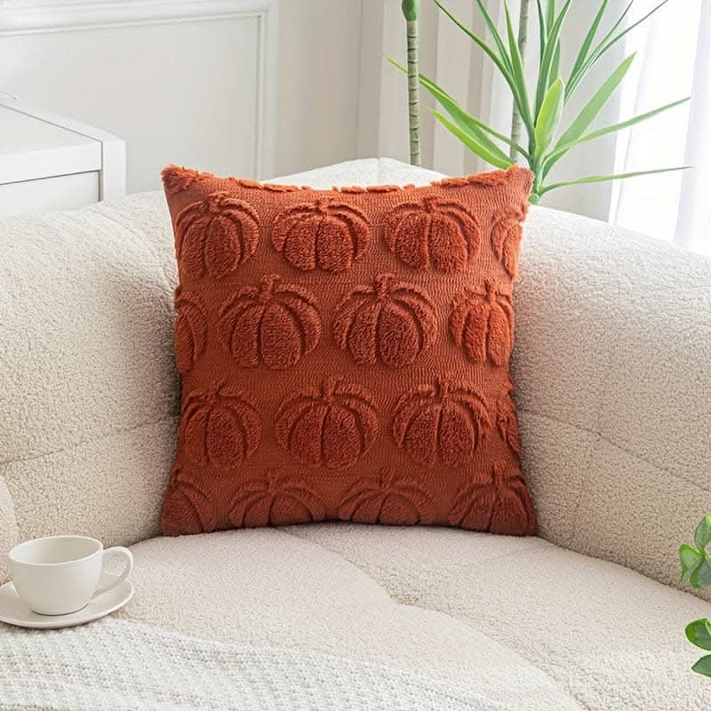 Chic Pumpkin Geometric Wool Cushion Cover