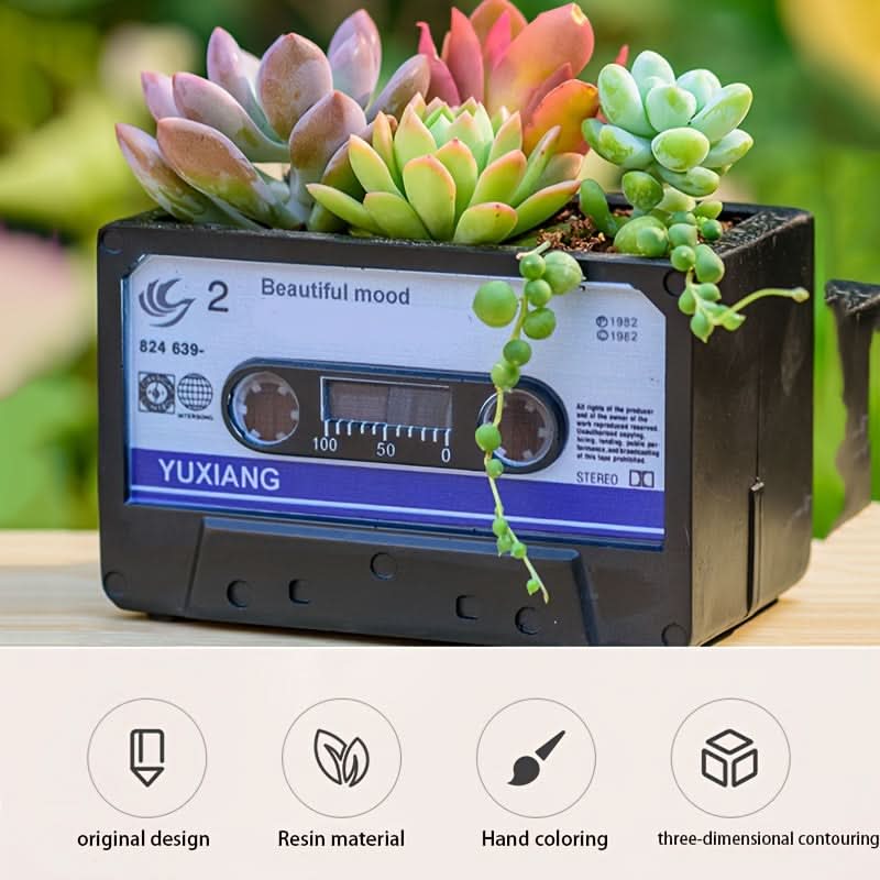 Vintage Cassette Tape Square Resin Planter Box