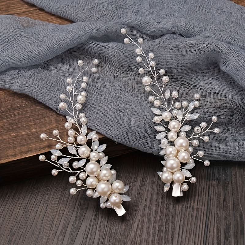 2pcs White Faux Pearl Hair Clips