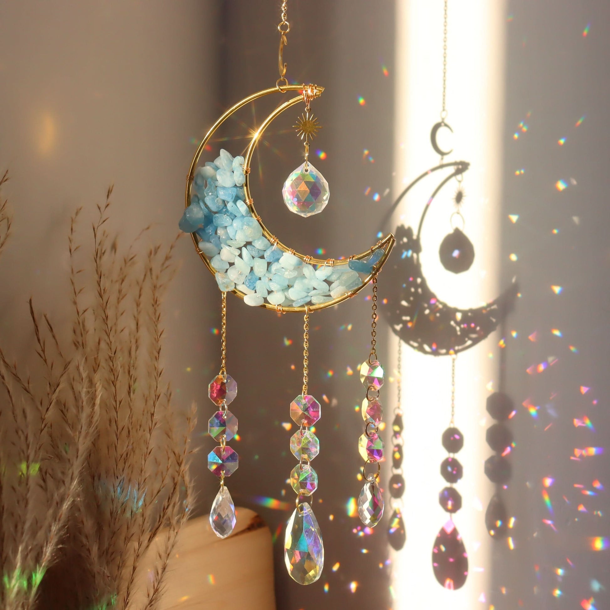 3-Piece Rainbow Amethyst Moon Crystal Prisms Suncatcher – Vibrant For Home Decor