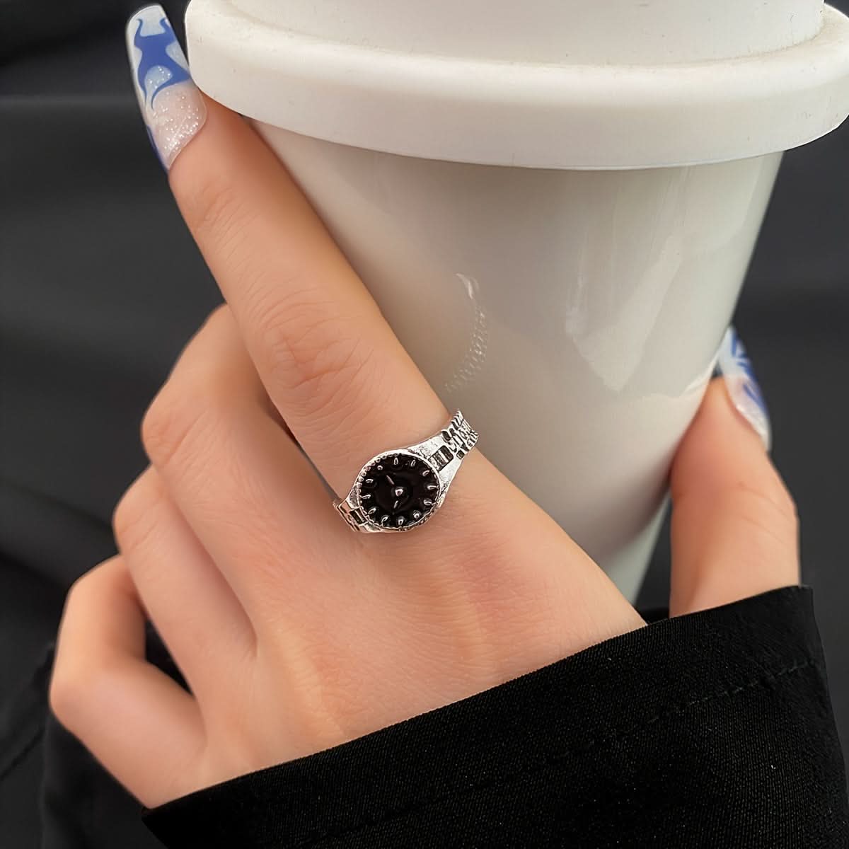 Vintage Watch Design Adjustable Statement Ring