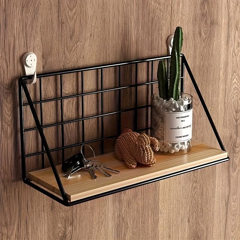 Metal Wall-Mounted Storage Rack - Floating Shelf, Punch-Free Hanging Organizer