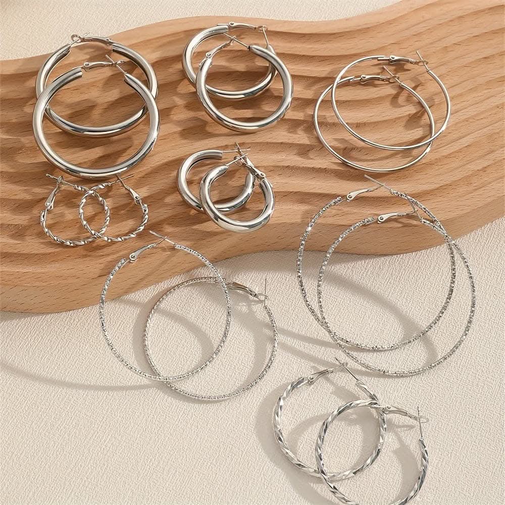 8 Pairs Elegant Hoop Earrings Set