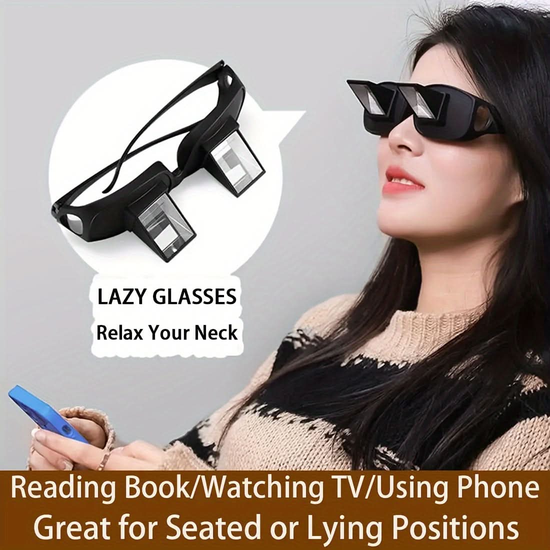 KROKODIL Rectangular Lazy Glasses - HD Prism Clear Lens for Reading & TV