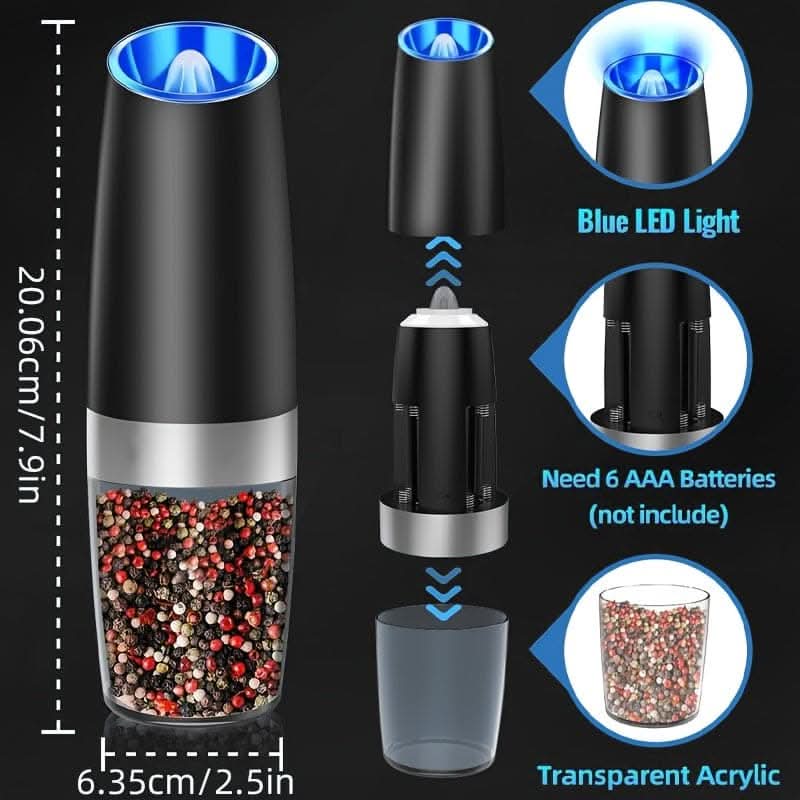 Electric Salt & Pepper Grinder Set – Adjustable, LED Light, Battery Operated