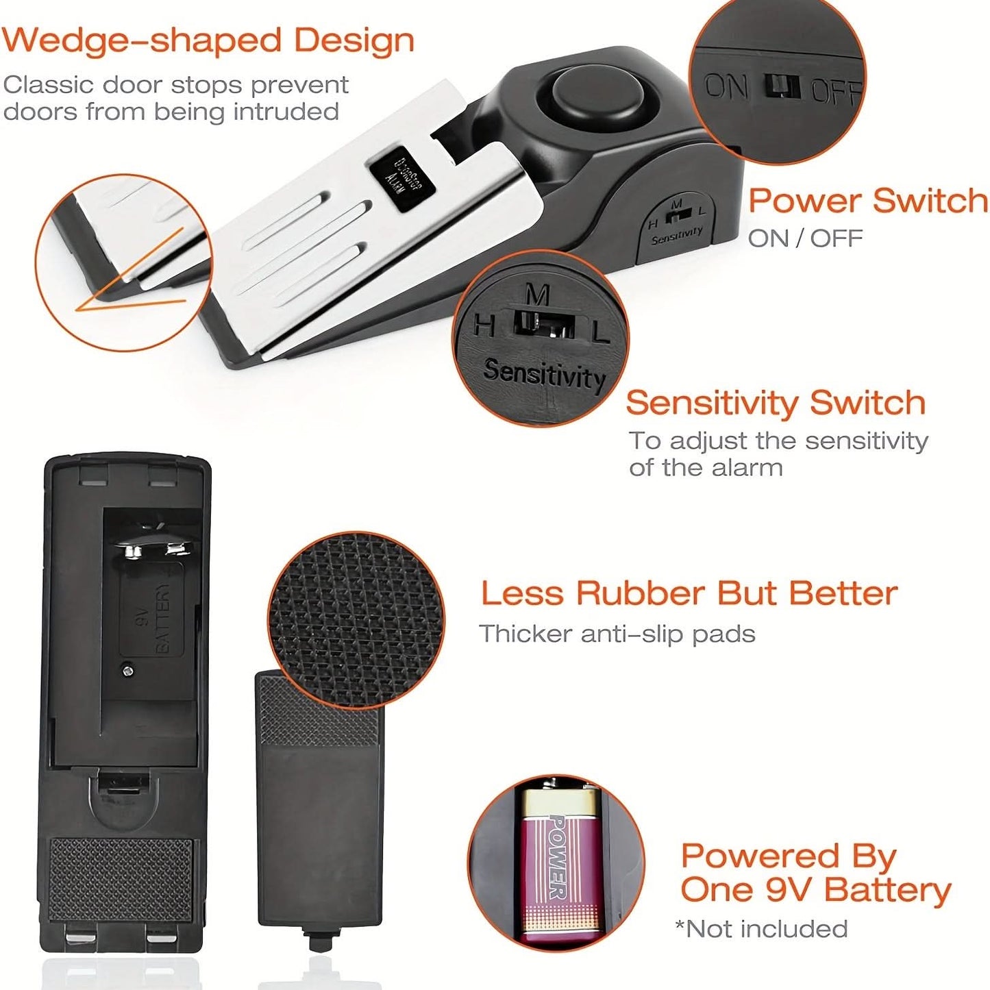 120dB Loud Door Stop Alarm with Rechargeable Battery
