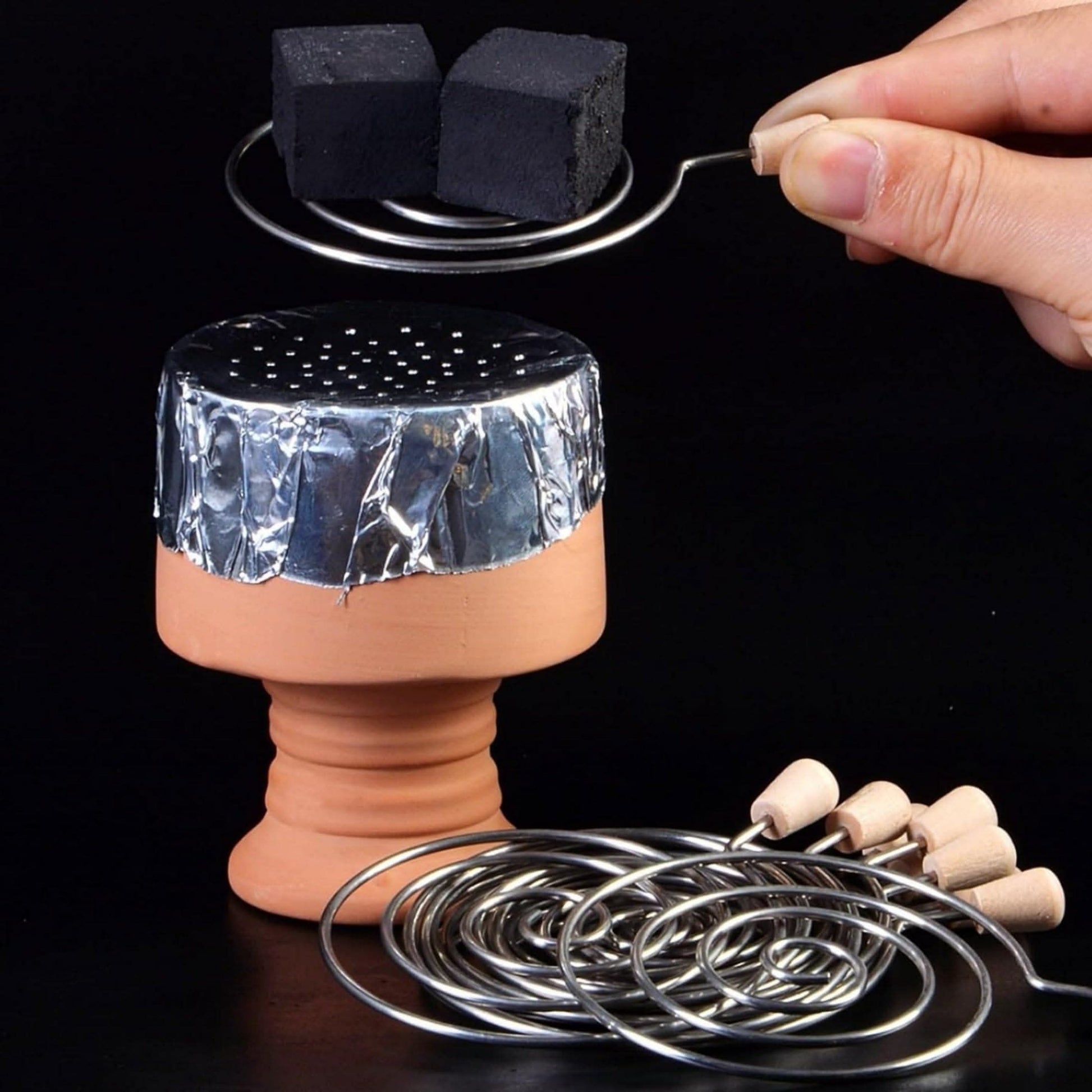 6pcs Snail Coil Charcoal Holder Set - Lollipop-Shaped with Wooden Handles