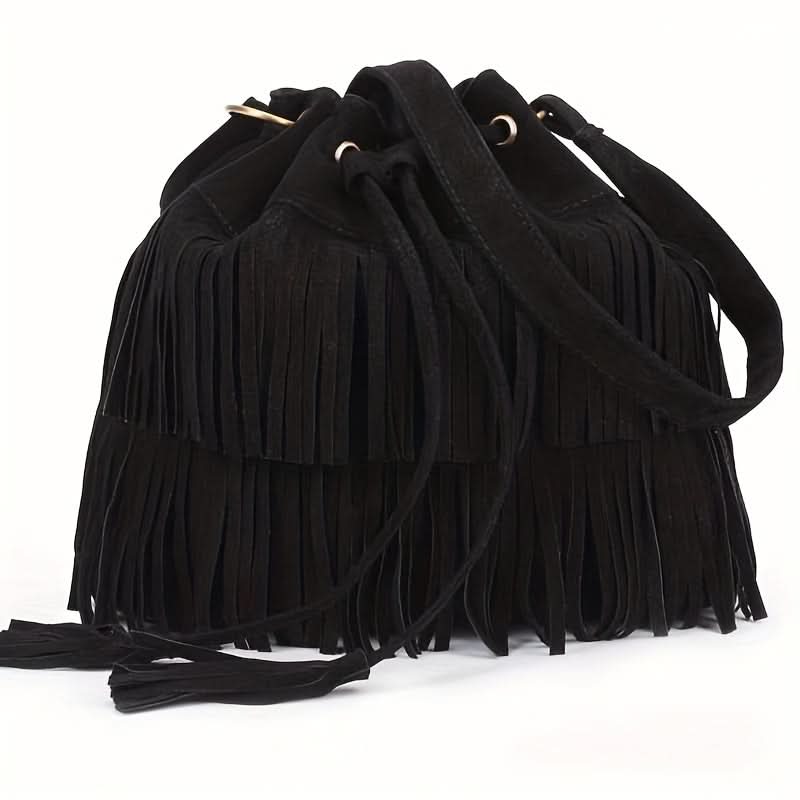 Vintage-Inspired Tassel Bucket Shoulder Bag