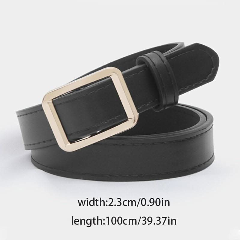 Vintage-Inspired Golden Square Buckle Belt – Classic PU Waistband