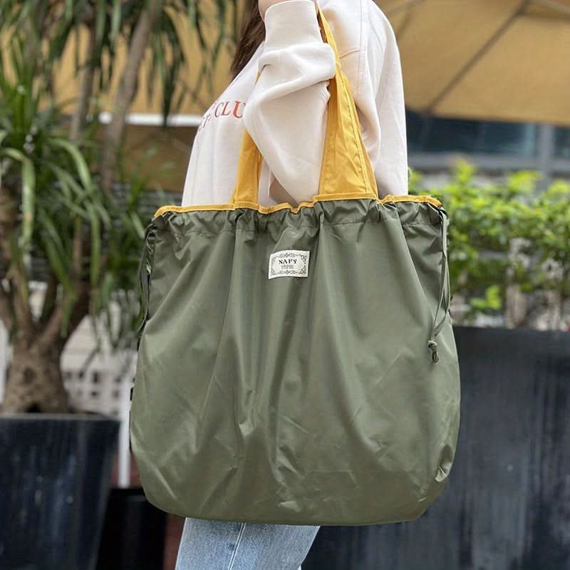 Monochrome Drawstring Shoulder Bag - Stylish & Foldable