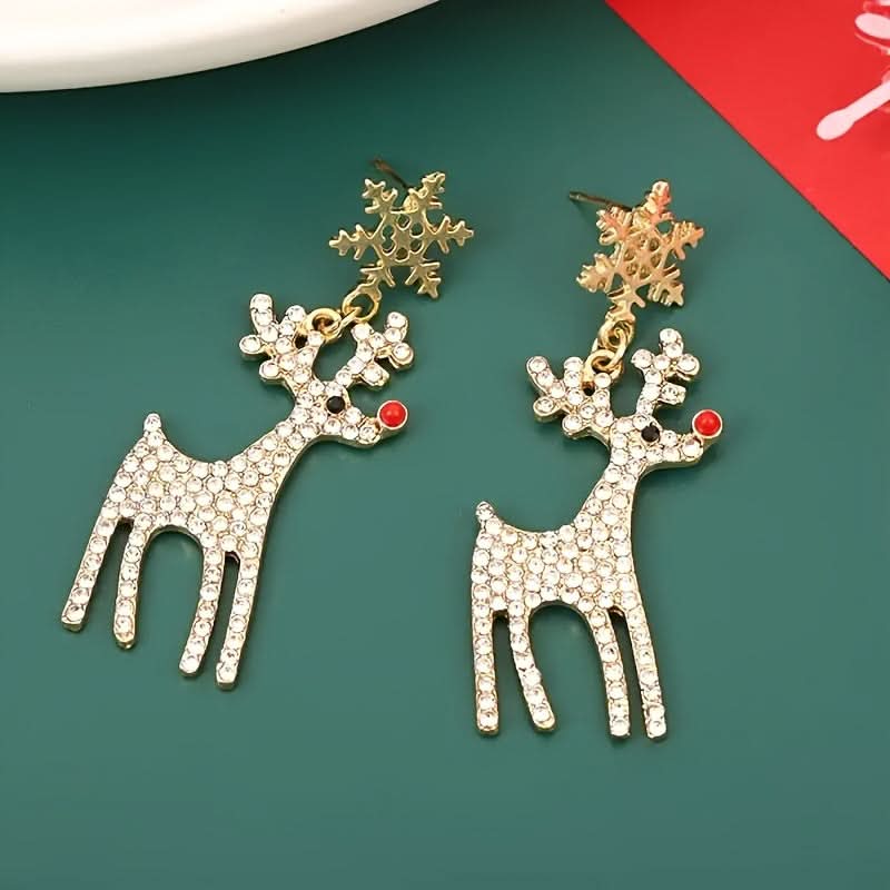 Snowflake Reindeer Pendant Earrings for Women