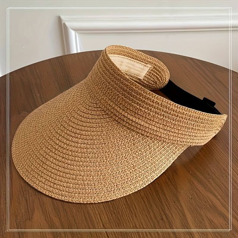 Women’s Foldable Straw Sun Visor – Wide Brim Roll-Up Beach Hat