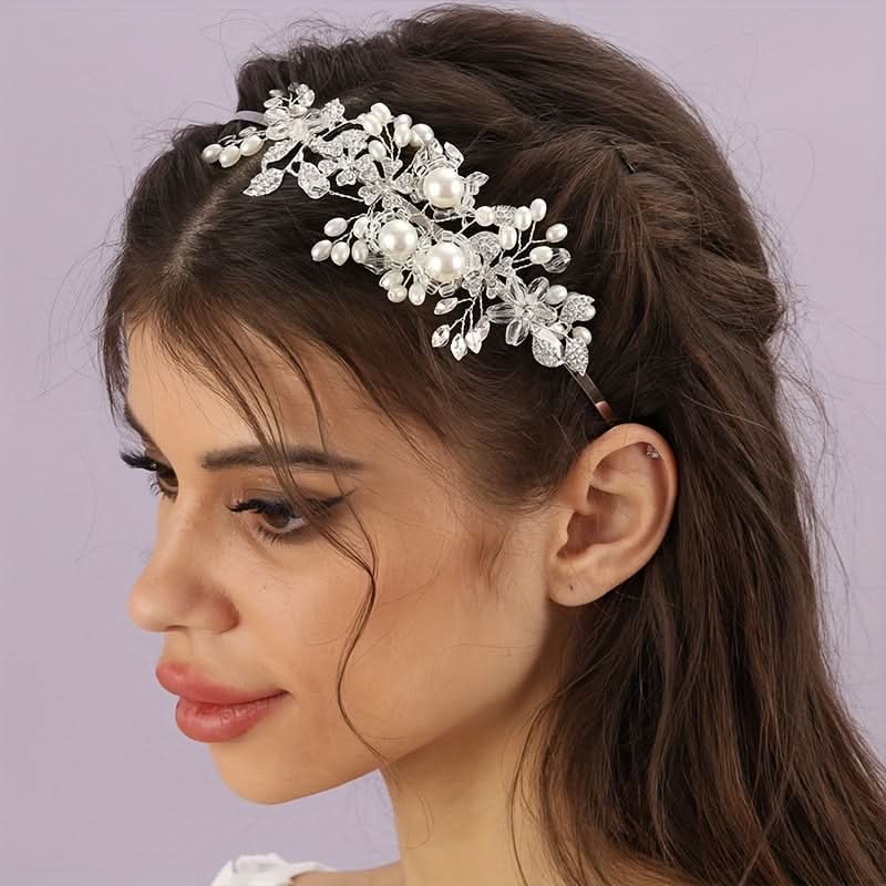 Faux Pearl Rhinestone Flower Headband for Brides