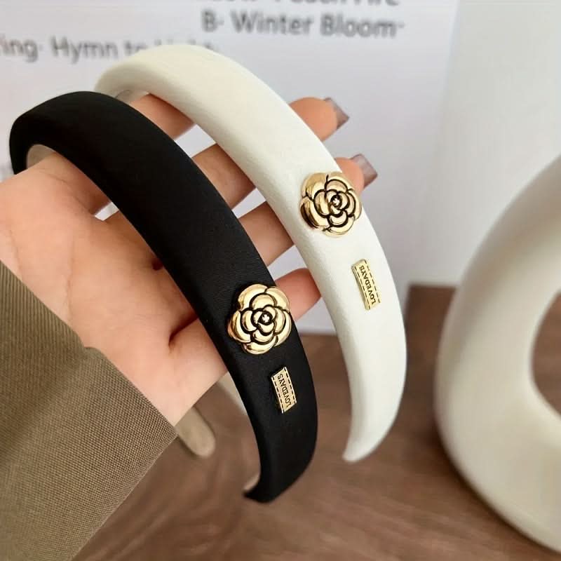 Chic Black Satin Camellia Flower Headband
