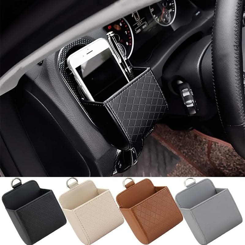PU Leather Car Air Vent Phone Holder & Storage Pouch