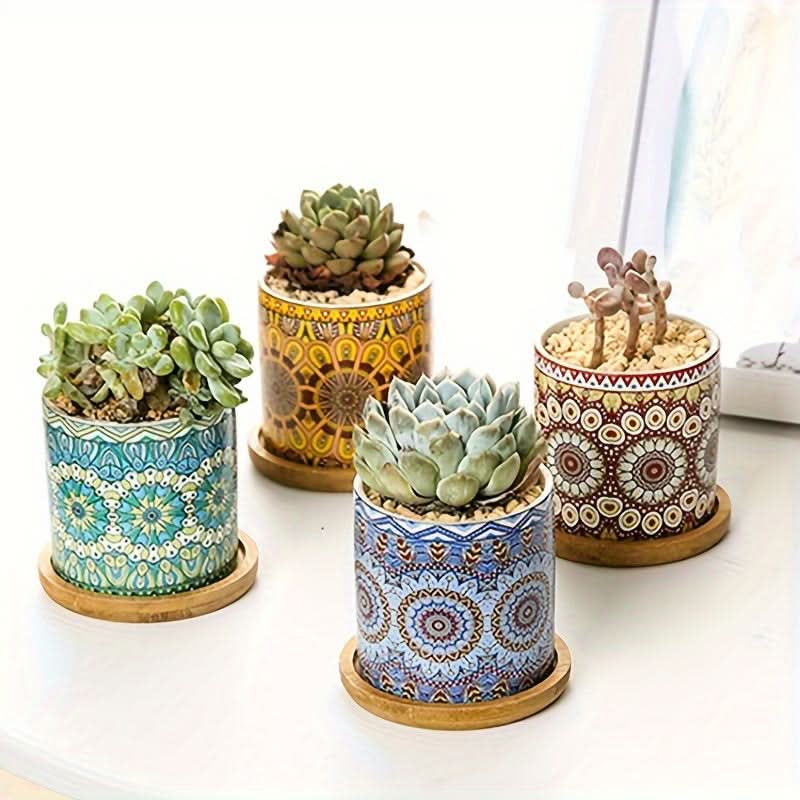 Contemporary Mandala Ceramic Succulent Planter