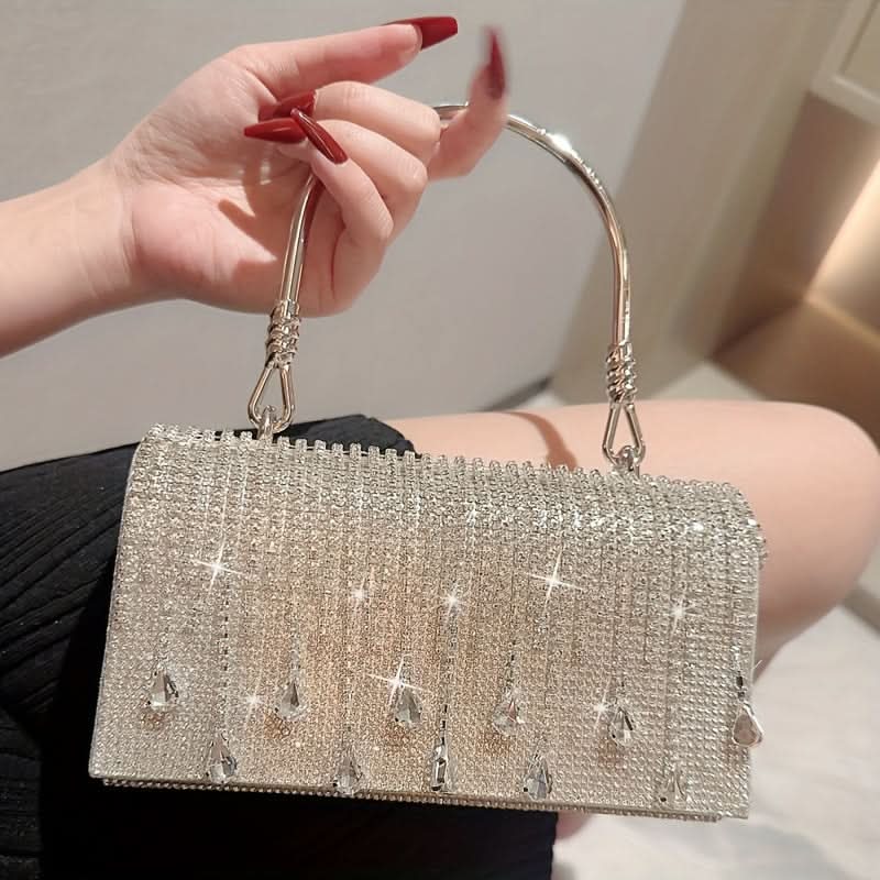 Silver Glittering Evening Clutch with Magnet Closure