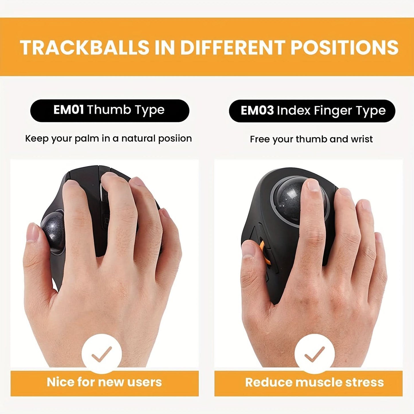 Wireless Ergonomic Trackball Mouse with RGB – Finger-operated