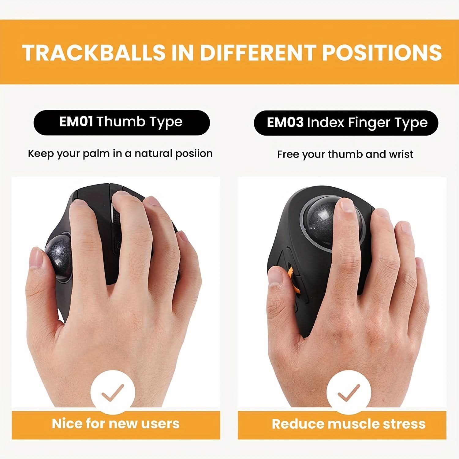 Wireless Ergonomic Trackball Mouse with RGB – Finger-operated