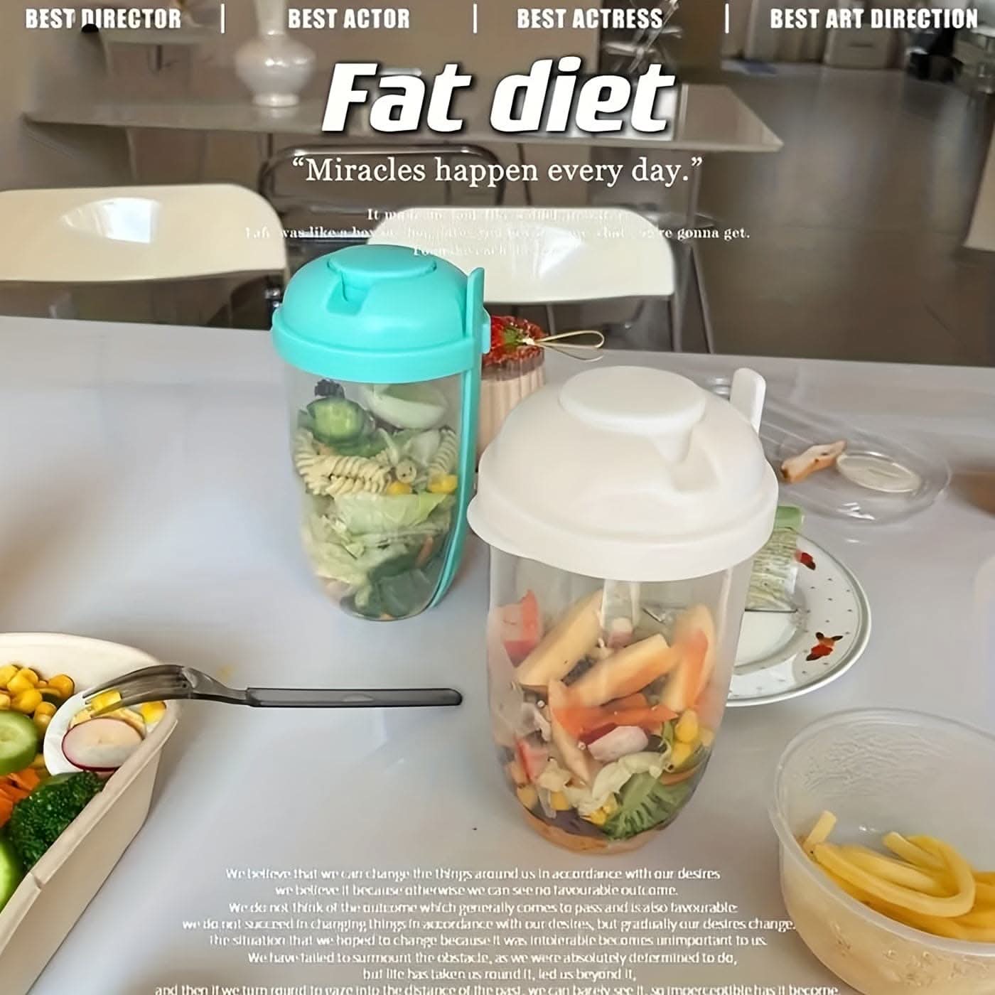 1000ml BPA-Free Salad Shaker Cup with Fork