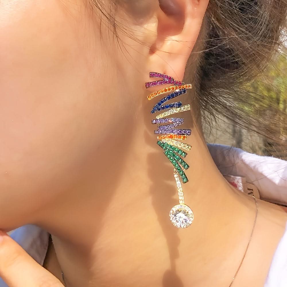 Boho Abstract Wing Dangle Earrings with Zircon