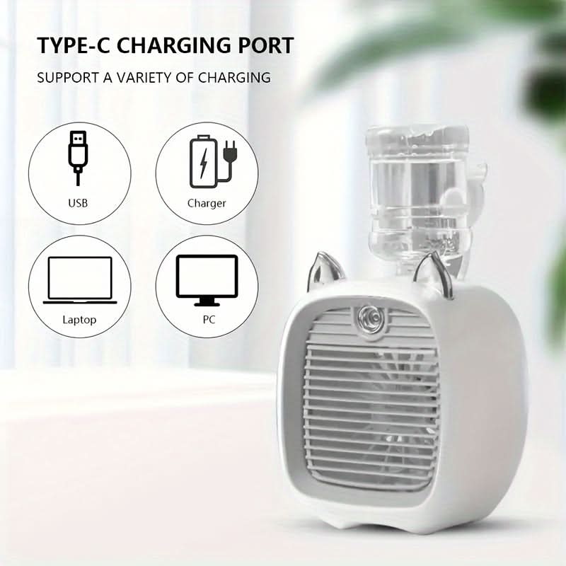 Portable USB Misting Table Fan with Humidifier – Rechargeable Cooling Fan