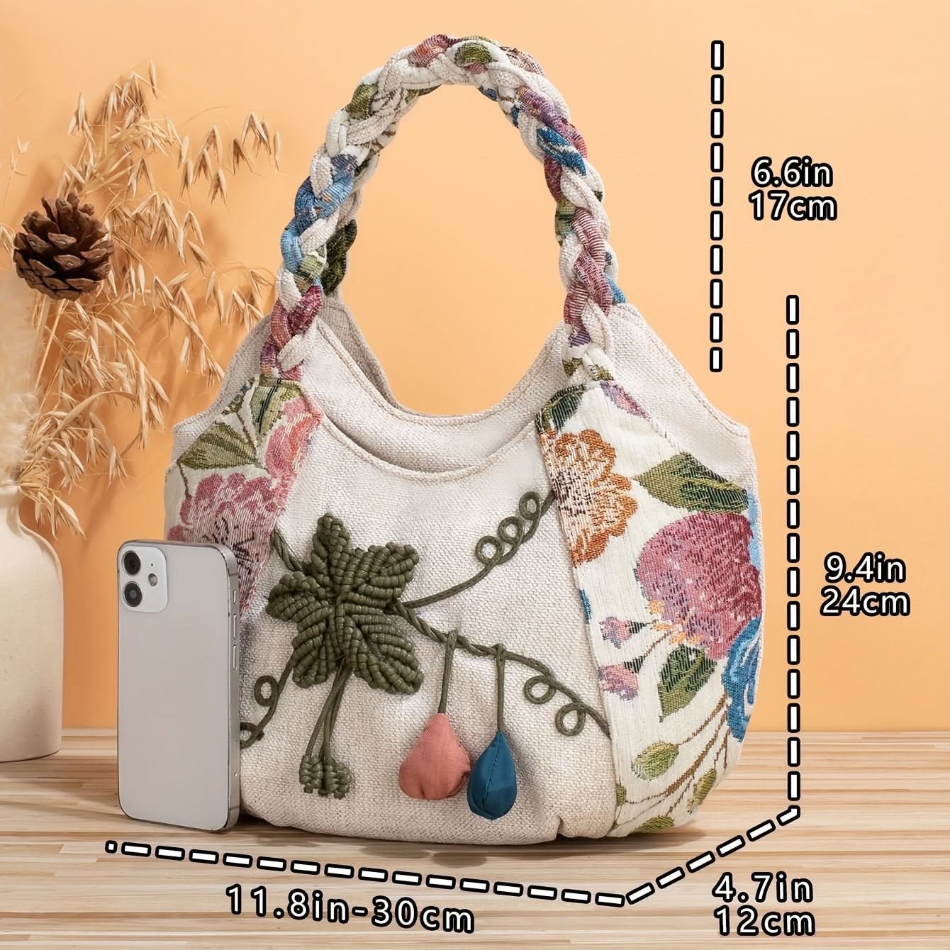 Bohemian Fabric Handbag – Vibrant Floral, Foldable Design