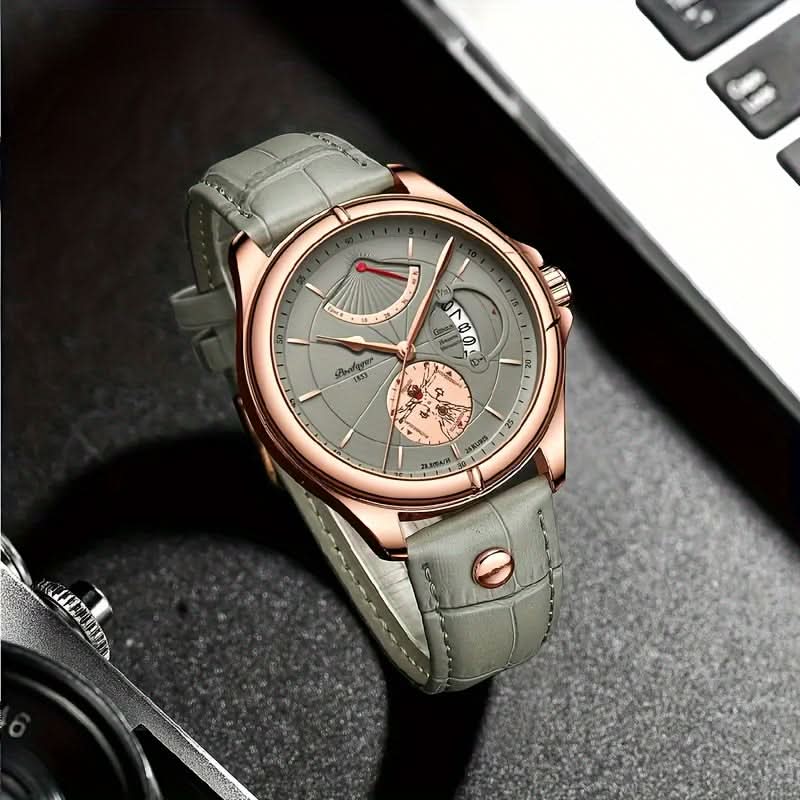 Vintage Luminous Round Quartz Watch - Classic PU Leather Strap