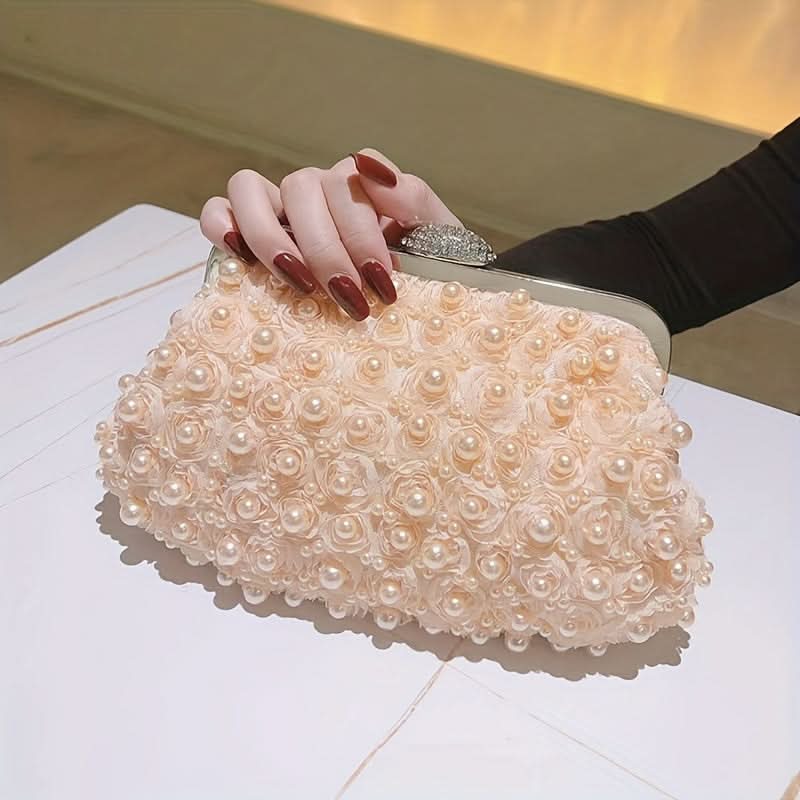 White Pearl Clutch with Floral Embellishments