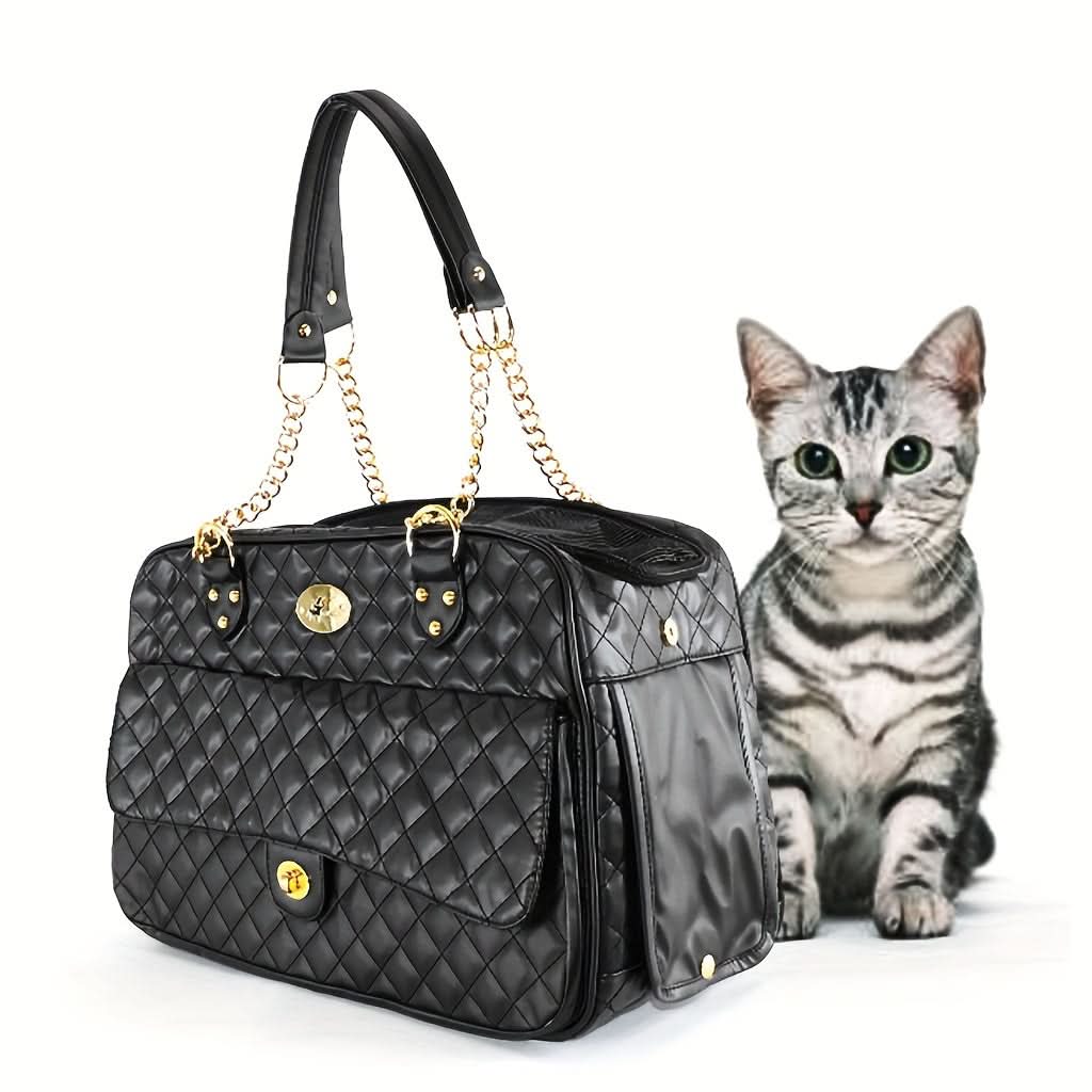 Black Faux Leather Pet Carrier Backpack