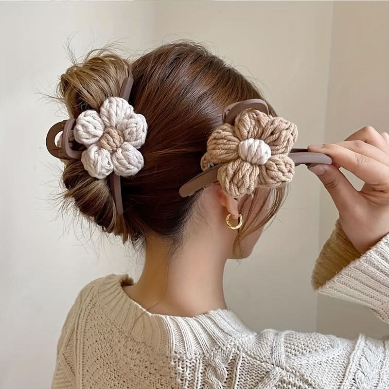 2PCS Large Knitted Floral Hair Claw Clips – Strong Grip for Thick or Thin Hair