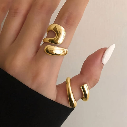 2-Piece Chunky Metal Statement Rings – Wide Irregular Bands