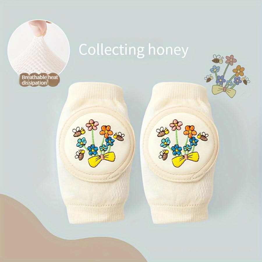 2pcs Baby Knee Pads with Cute Animal Embroidery - Soft, Breathable Anti-Slip