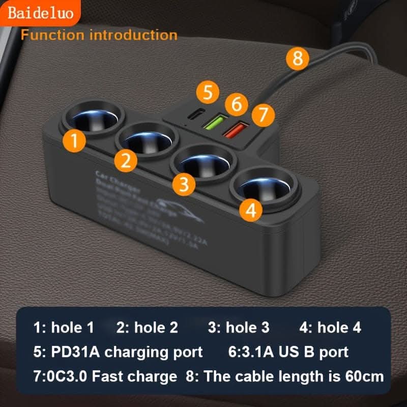 4-in-1 Car Charger – Dual USB + PD Fast Charging Port