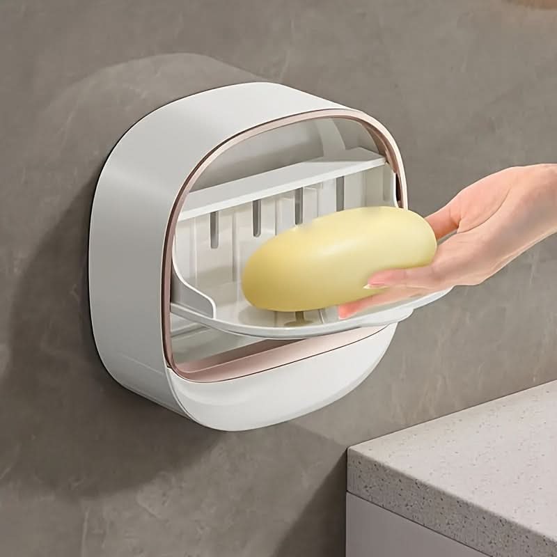 Wall-Mounted Soap Dish with Lid, No-Drill