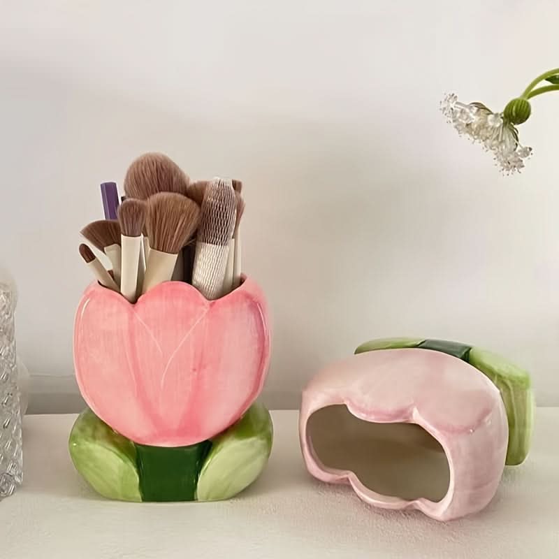 Vibrant Makeup Brush Storage Bucket - Multi-Functional Desktop Organizer