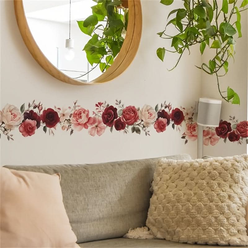 Modern Floral Peony Flower Border Decal - Self-Adhesive PVC Peel