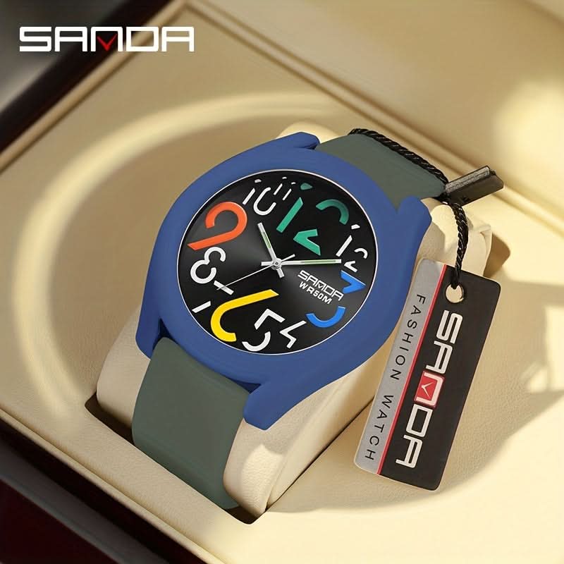 Men's Sports Quartz Watch – Colorful Removable Rubber Strap, Large Dial