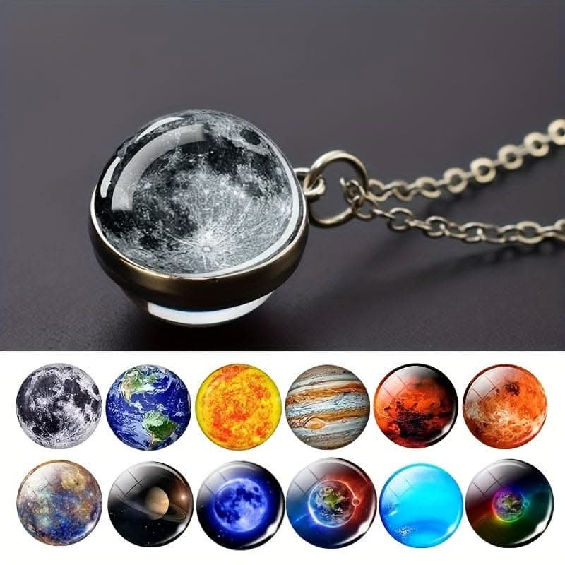 Solar System Glass Pendant Necklace - Celestial Jewelry